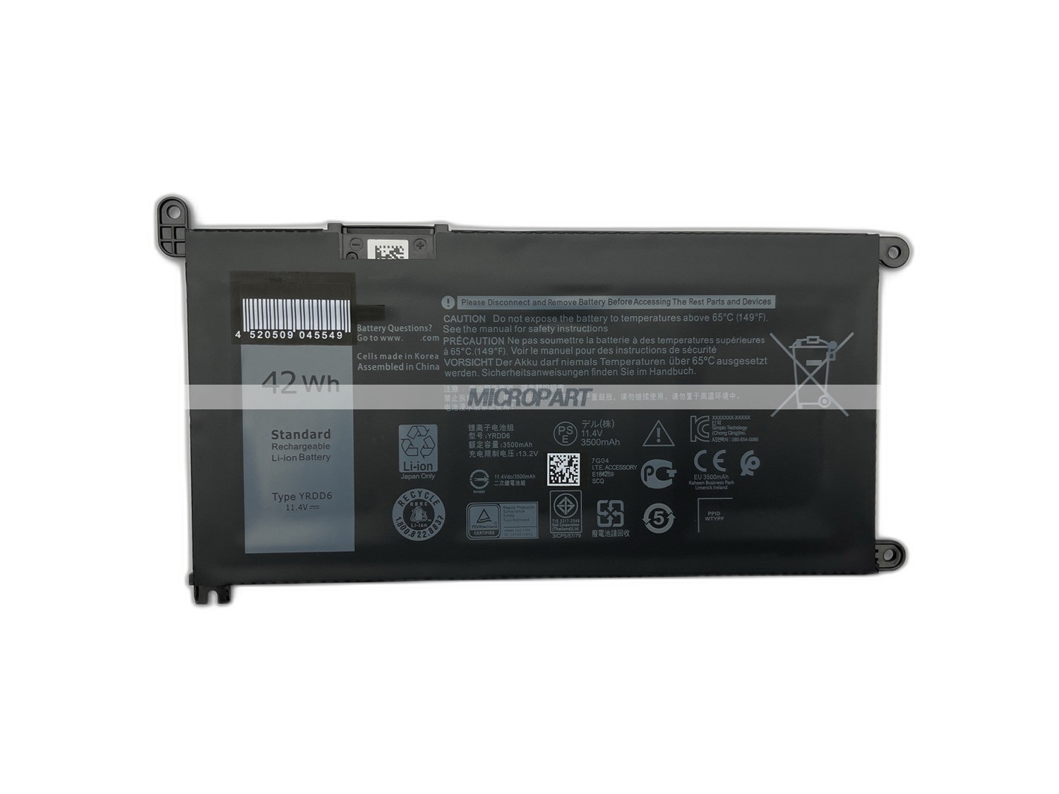 42Wh YRDD6 Replacement Laptop Battery for Inspiron 3481 5485 5491 5493 Vostro 5481 5490