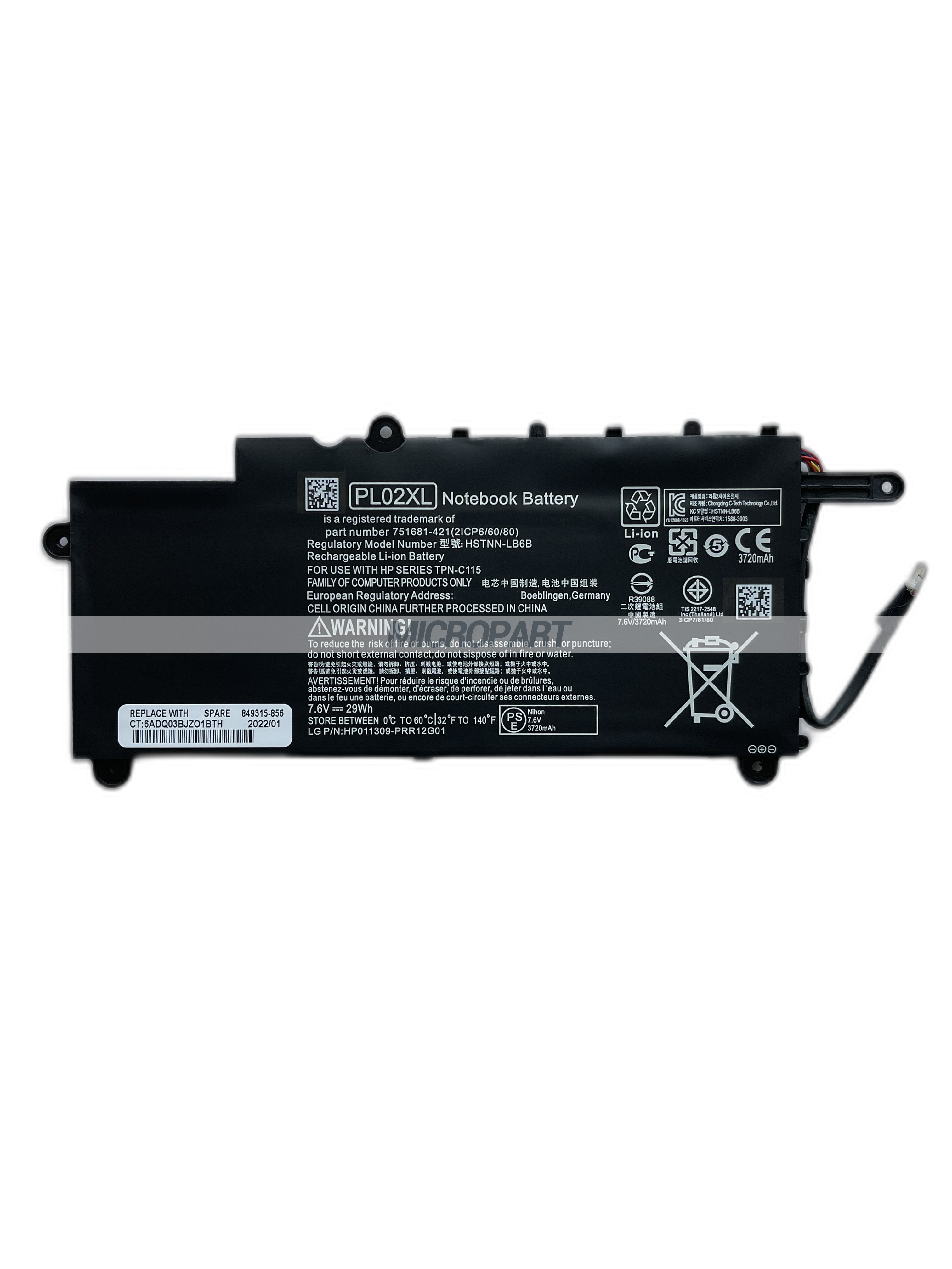 PL02XL 751681-421 HSTNN-LB6B Laptop Battery Replacement for Pavilion x360 11-n Series